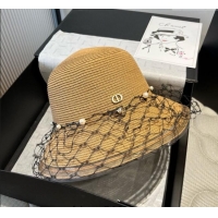 Grade Quality Dior Straw Bucket Hat with Pearls Mesh 4081 Khaki 2025