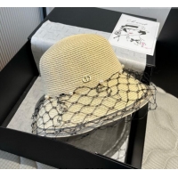 Best Price Dior Straw Bucket Hat with Pearls Mesh 4081 Beige 2025