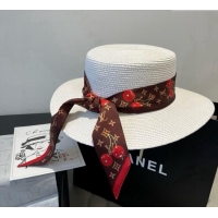 Spot Bulk Louis Vuitton Straw Wide Brim Hat with Cherry Band 0724 White/Brown 2025