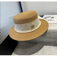 Spot Bulk Chanel Straw Wide Brim Hat with Dotted Band 0724 2025