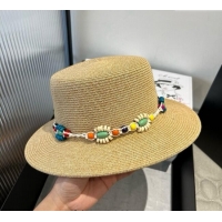 High Quality Chanel Straw Wide Brim Hat with Beads Band 0724 2025