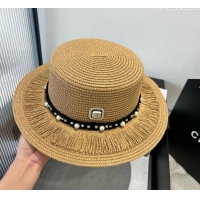 Spot Bulk Chanel Straw Wide Brim Hat with Fringe 0724 2025