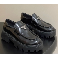 Good Quality Prada Brushed leather loafers 5cm Black 2025 1D185O