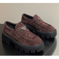 Perfect Prada Suede loafers 5cm Brown 2025 1D185O
