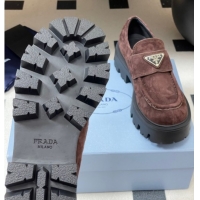 Perfect Prada Suede loafers 5cm Brown 2025 1D185O