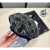 High Quality Dior Tweed Beret Hat DR090904 Black 2025