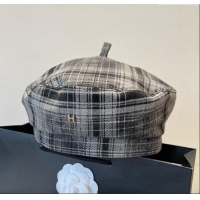 Best Price Hermes Plaid Beret Hat HS090908 Grey 2025