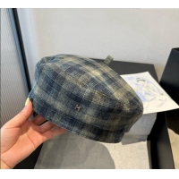 Grade Quality Hermes Plaid Beret Hat HS090908 Blue/Green 2025