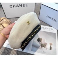 New Cheap Chanel Beret Hat with Chain CH090905 White 2025