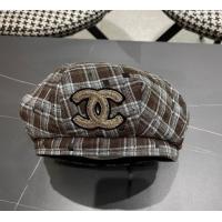 High Quality Chanel Plaid Beret Hat CH090909 Brown 2025