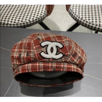 New Design Chanel Plaid Beret Hat CH090909 Red 2025