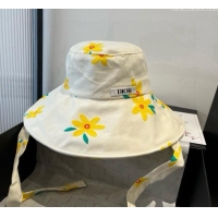 Market Sells Dior Flower Printed Bucket Hat DR090914 White/Yellow 2025
