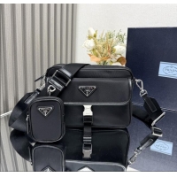 Well Crafted Prada Re-Nylon and Saffiano Leather Shoulder Bag 2VH133 Black 2025