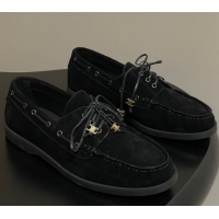 Best Price Celine Bateau Lace-up Loafers in Suede Black 50826064