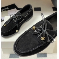 Best Price Celine Bateau Lace-up Loafers in Suede Black 50826064
