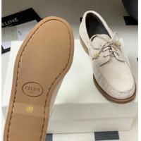 Purchase Celine Bateau Lace-up Loafers in Suede Light Grey 0826065