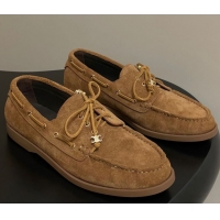 Best Grade Celine Bateau Lace-up Loafers in Suede Havana Brown 0826066