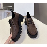 Top Grade Celine Triomphe Derbies Shoes 5cm in Waxed Suede Calfskin Brown 5080701