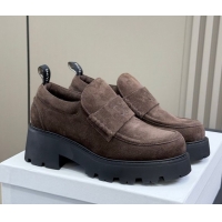 Crafted Celine Triomphe Derbies Shoes 5cm in Waxed Suede Calfskin Brown 0826070