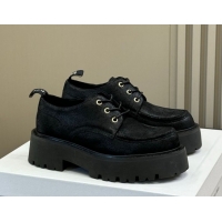 Crafted Celine Triomphe Derbies Shoes 5cm in Waxed Suede Calfskin Black 0826069