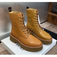 Buy Discount Celine Leather Laced-up Ankle Boots 5cm Brown Yellow 2025 CE082604