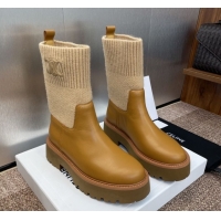 Classic Hot Celine Leather and Knit Ankle Boots 5cm Brown 2025 CE082605