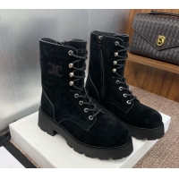 Purchase Celine Triomphe Rangers Mid Lace-up Boots 5cm in Suede Black 2025 CE082606