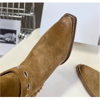 Good Product Celine Suede Heel High Boots 4.5cm with Buckle and Braided Trim Khaki 2025 CE082607