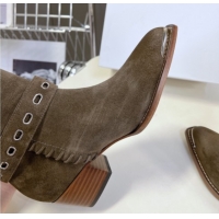 Popular Style Celine Suede Heel High Boots 4.5cm with Buckle and Braided Trim Green 2025 CE082607