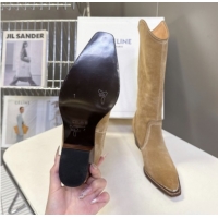 Charming Celine Suede Heel Mid Boots 4.5cm with Stitches Beige 2025 CE082608