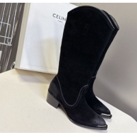 Good Quality Celine Suede Heel Mid Boots 4.5cm with Stitches Black 2025 CE082608