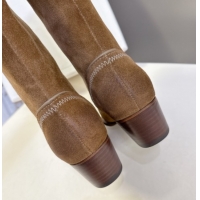 Top Grade Celine Suede Heel Mid Boots 4.5cm with Stitches Tan Brown 2025 CE082608