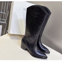 Grade Quality Celine Calfskin Heel Mid Boots 4.5cm with Stitches Black 2025 CE082608
