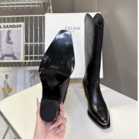 Grade Quality Celine Calfskin Heel Mid Boots 4.5cm with Stitches Black 2025 CE082608