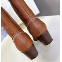 Unique Style Celine Calfskin Heel Mid Boots 4.5cm with Stitches Brown 2025 CE082608