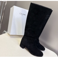 Shop Duplicate Celine Les Bottes Triomphe High Boots 5.5cm in Suede Black CE082610
