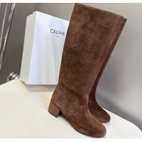 Fashion Celine Les Bottes Triomphe High Boots 5.5cm in Suede Brown 2025 CE082610