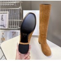 Pretty Style Celine Les Bottes Triomphe High Boots 5.5cm in Suede Havana Yellow 2025 CE082610