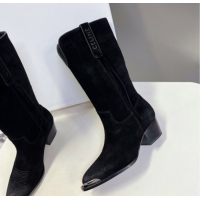 Most Popular Celine Suede Heel Mid Boots 4.5cm with Tassel Black 2025 CE082611