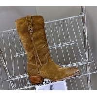 Discount Celine Suede Heel Mid Boots 4.5cm with Tassel Khaki 2025 CE082611