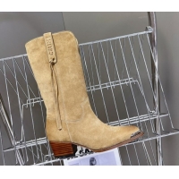Duplicate Celine Suede Heel Mid Boots 4.5cm with Tassel Beige 2025 CE082611