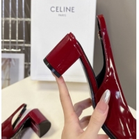 Stylish Celine Lily Perforated Triomphe Slingback Pumps 6cm in Patent Calfskin Red 2025 CE082614