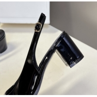 Luxury Celine Lily Perforated Triomphe Slingback Pumps 6cm in Patent Calfskin Black 2025 CE082614