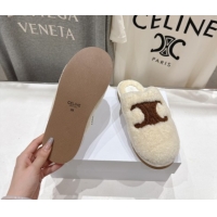 Cheap Celine Georgia Flat Slides Sandal in Shearling White 2025 CE082616