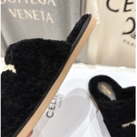 Discount Celine Georgia Flat Slides Sandal in Shearling Black 2025 CE082616