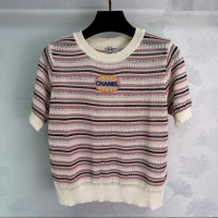 ​Luxury Classic Chanel Knit Striped Top 061102 Pink 2025