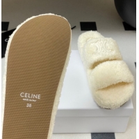 Buy New Cheap Celine Triomphe Flat Slides Sandal in Sponge Fabric White 2025 CE082618