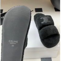 Most Popular Celine Triomphe Flat Slides Sandal in Sponge Fabric Black 2025 CE082618
