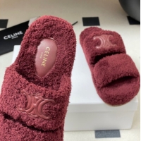 Perfect Celine Triomphe Flat Slides Sandal in Sponge Fabric Burgundy 2025 CE082618