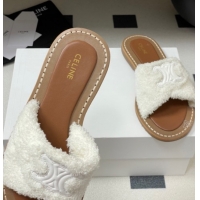 Stylish Celine Lympia Twisted Flat Slides Sandal in Sponge Fabric White 2025 CE082619